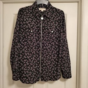 Michael Kors ladies top, size large dark ruby color, paisley print.